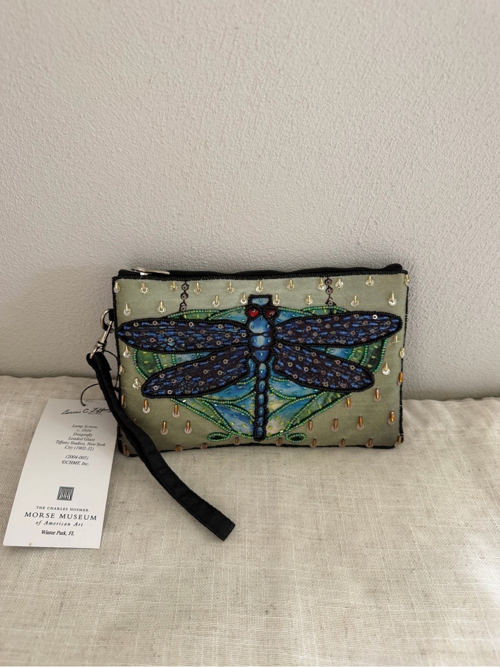 Club Bag Blue Dragonfly Embroidered Beaded Wristlet Crossbody NWT